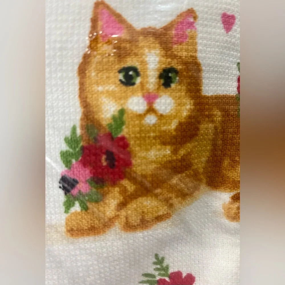 Humane Society Cats Kittens Pets Floral Hearts White Red Kitchen Towel Set of 3 - Picture 3 of 9